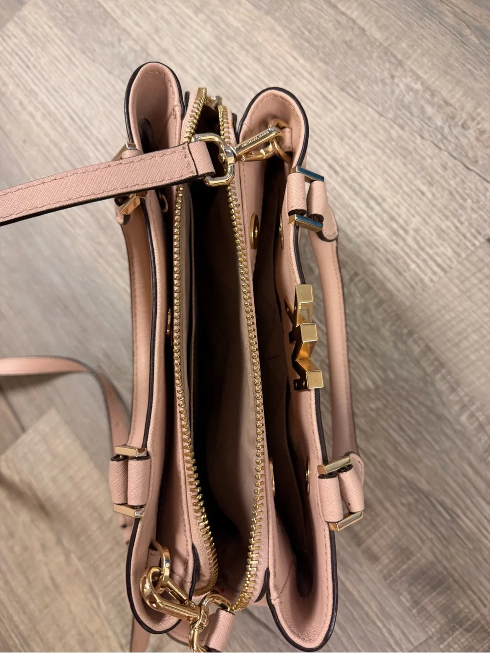 Michael Kors Blush Saffiano Leather Satchel with Gold Hardware